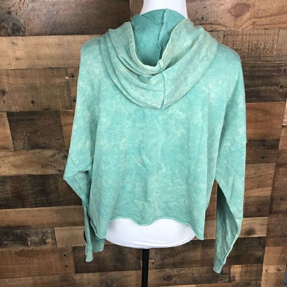 DKNY Hoodie Drawstring Cropped Green Yellow Tie Dye Left Chest Logo Pullover XL - Picture 9 of 15